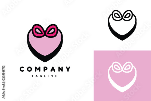 Heart Ribbon Gift Logo Design Template