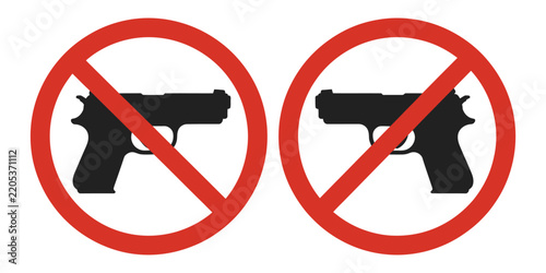 No Guns Allowed Sign, Red Circle and Diagonal Line Over Firearm Symbol for Gun Free Zone, Weapon Prohibition, Safety Warning, Security Policy and Restricted Area Vector Design