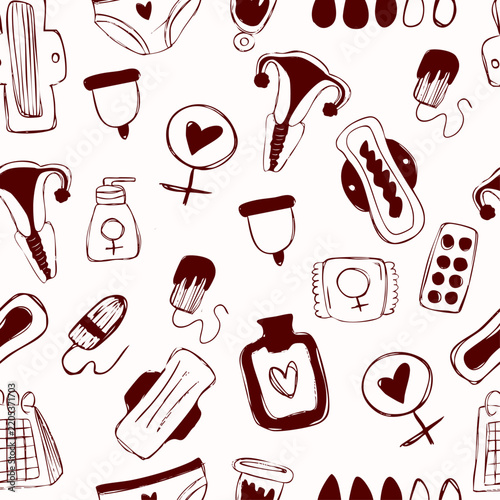 Menstrual Hygiene and Female Reproductive Health Seamless Pattern