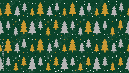 Christmas Tree Pattern Seamless On Green Background Flat Vector Art