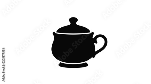 Black sugar bowl with lid and handle simple silhouette