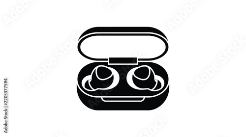 Wireless earbuds with charging case black silhouette