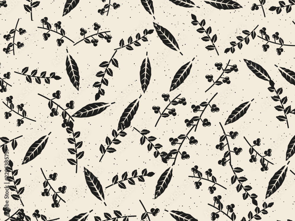 Fototapeta premium Rustic Stamp Print Leaves Repeat Pattern Design