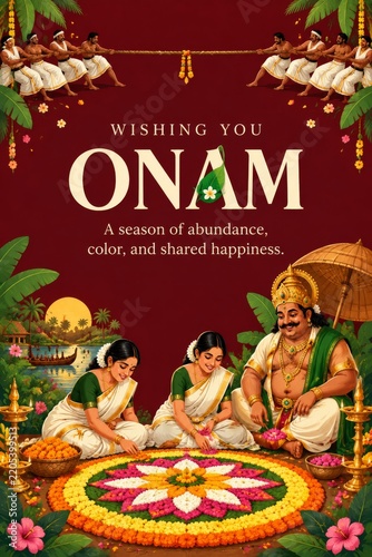Celebration of Onam With Colorful Decorations and Shared Traditions