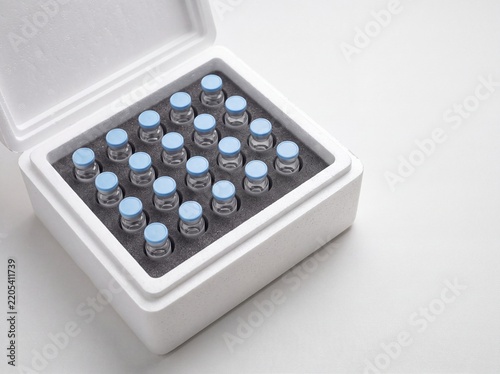 Pharmaceutical vials packed in an insulated cold chain shipper
