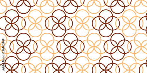 Geometric pattern of interlinked circles in brown and beige hues, creating a seamless, repeating motif with a subtle, elegant feel.