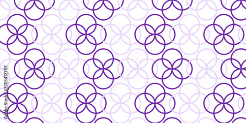 A seamless geometric pattern of interlocking purple rings on a white background creates a modern and elegant design.