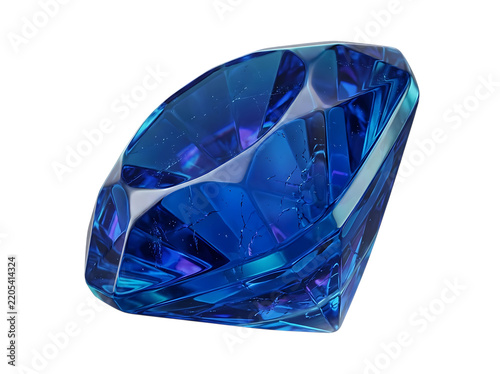 Faceted blue crystal gemstone isolated on transparent background