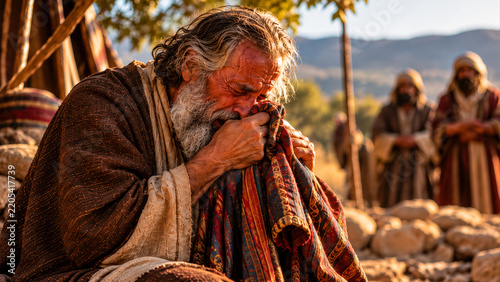 Jacob weeps, holding his son Joseph's robe in his hands.