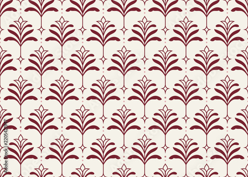 Burgundy Art Deco Floral Palm Seamless Vector Pattern