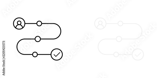 User flow path icon showing a person icon connected to a check mark completion sign