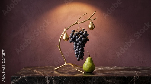 Suspended grapes create a luxe holiday centerpiece