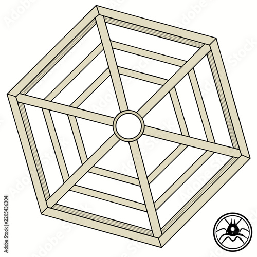 Geometric hexagonal frame structure perspective view with radial lines
