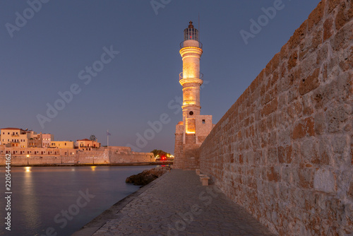 Venetian Lighthouse in Chania Before Sunrise, Crete, Greece