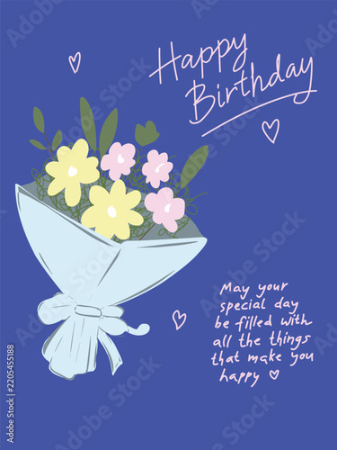 An happy birthday card with flowers with text elegant & romantic