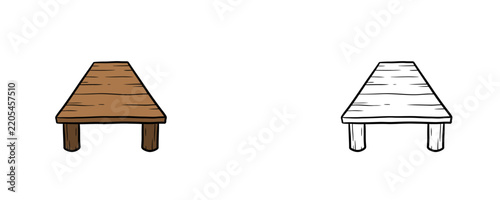 Wooden pier dock cartoon vector illustrations, colored and line art style, brown timber boardwalk platform, isolated on white background, used for boat landing in sea and lake ports