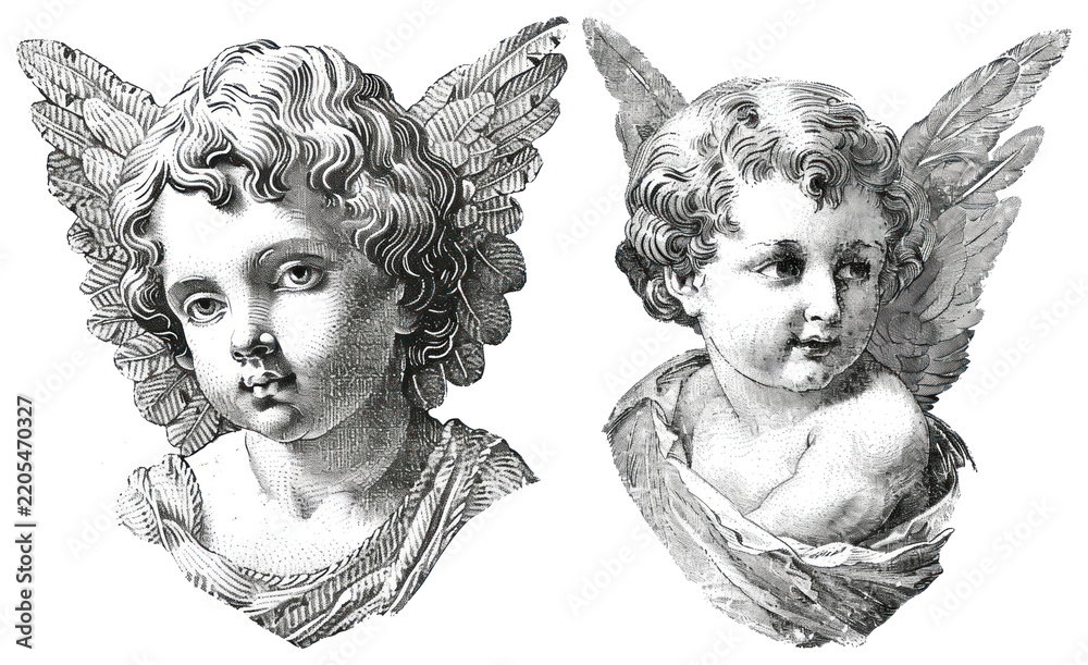 Obraz premium PNG Vintage cherub angel illustrations, transparent background