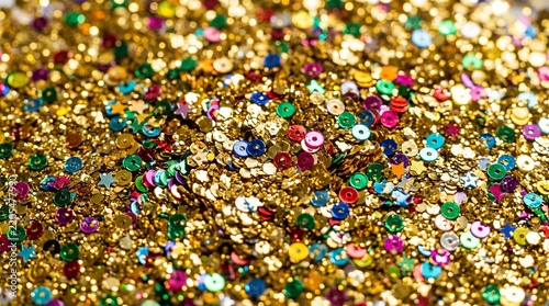 Sparkling Confetti: A vibrant and dazzling pile of colorful confetti, featuring gold, red, blue, and green sequins, ready to add a festive touch to any celebration.