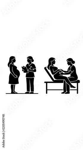 Silhouette of pregnant woman with doctor during checkup and examination