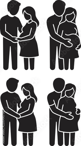 Pregnant couple icons showing happiness and anticipation
