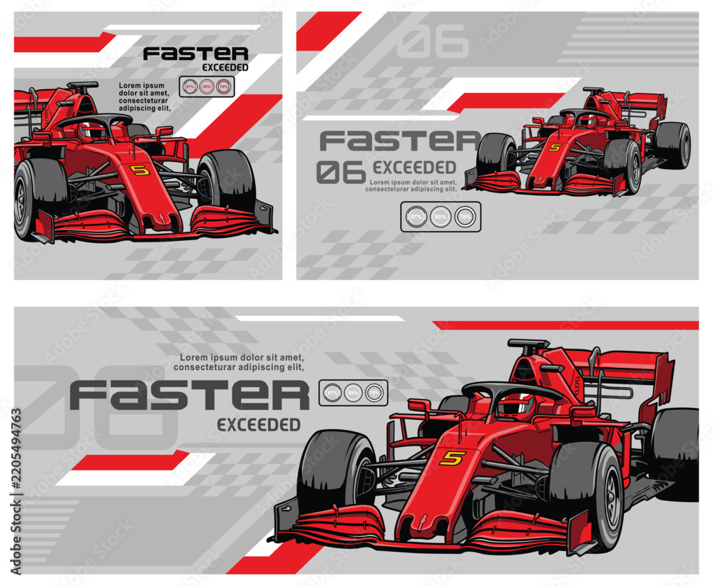 Obraz premium Formula One racing red car banner vector illustration