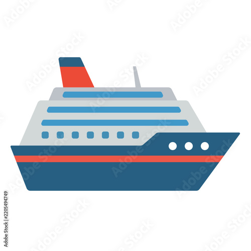 Luxury ocean cruise ship passenger liner yacht icon flat vector illustration