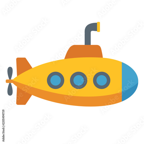 Yellow submarine underwater exploration vessel icon flat vector illustration