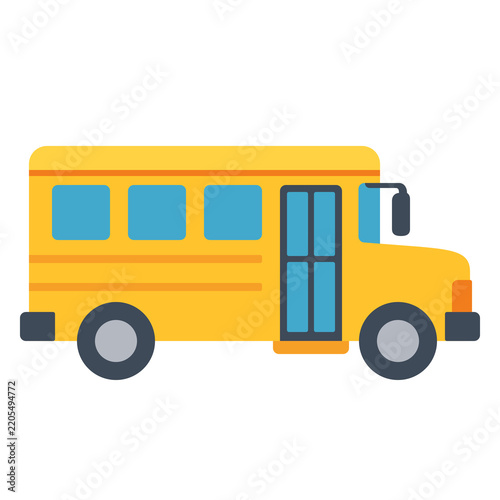 Classic yellow school bus student transportation icon flat vector illustration