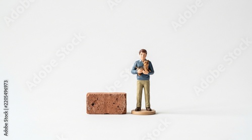 Isolated Toy Figure with Pet and House