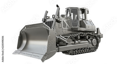 Industrial crawler bulldozer with front blade with heavy duty industrial on transparent background