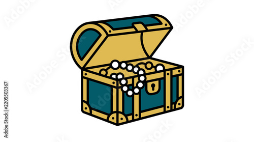 Open treasure chest filled with pearls and jewels
