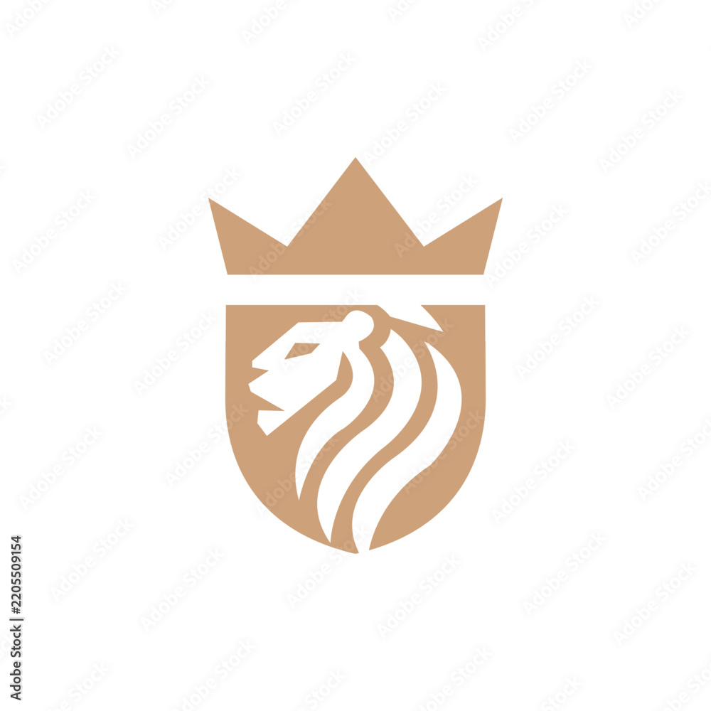 Obraz premium Lion Shield Crown Simple Logo Vector