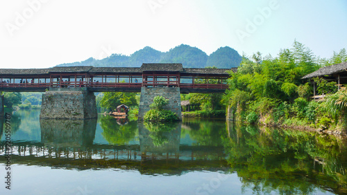 Caihong Bridge in Wuyuan, Jiangxi Province, China, was first built in the Southern Song Dynasty (1127–1204).