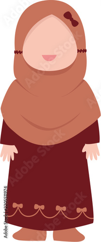 Cartoon Muslim Girl Wearing Hijab and Dress, Illustration for Children's Books and Islamic Education