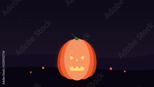 Spooky Halloween Pumpkin Animation with Glowing Jack O Lantern Face