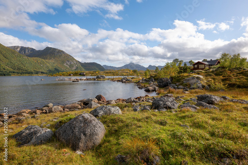 Photography Scenic Vatnefjord landscape with mountains and calm water in Lofoten