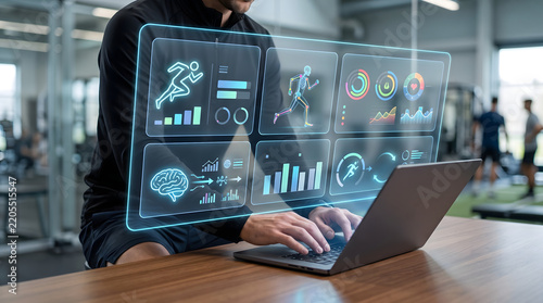 Sports performance analytics dashboard tracking athlete motion, fitness metrics, training, and progress