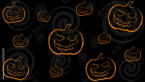 Creepy Orange Halloween Pumpkin On Black Background
