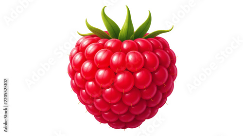 Vibrant Vector Illustration of a Single Ripe Raspberry with Green Leaves