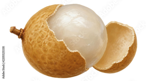Dramatic Painterly Illustration of a Ripe Longan Fruit with Peeled Skin