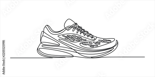Continuous single line drawing of a running sneaker shoe for sports fitness and active lifestyle exercise