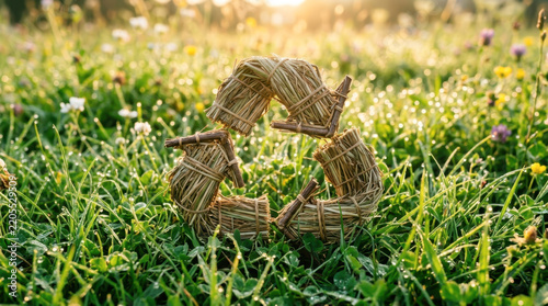 Natural Grass Recycle Symbol in a Sunlit Meadow