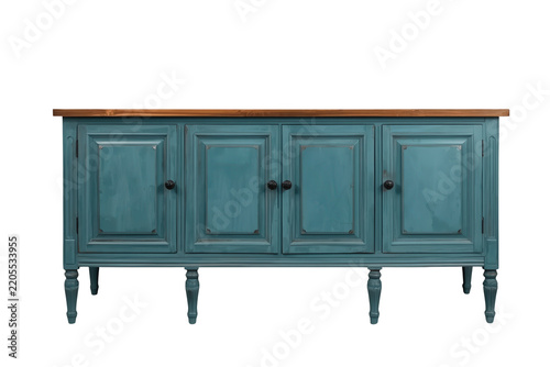 Vintage teal blue wooden buffet cabinet