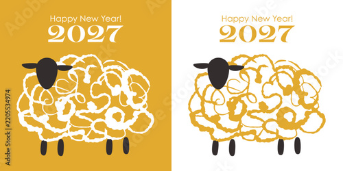 手描きの可愛い、ひつじ年の年賀状。2027年