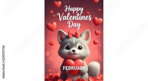 Cute Fox Celebrating Valentines Day with Hearts.