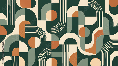 Modern Abstract Geometric Arch Seamless Pattern in Earth Tones