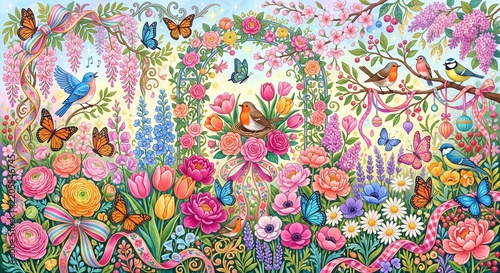 Maximalist spring celebration illustration