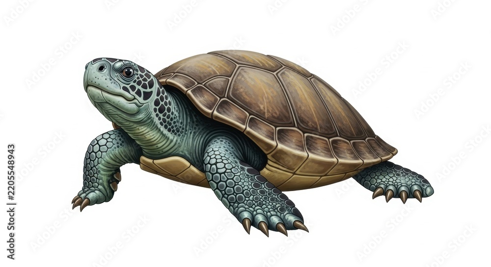 Fototapeta premium Detailed Illustration of a Brown and Green Turtle.