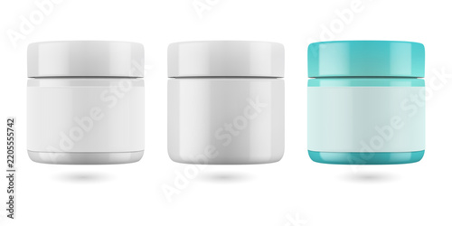 Three cosmetic cream jars mockup isolated on a transparent background