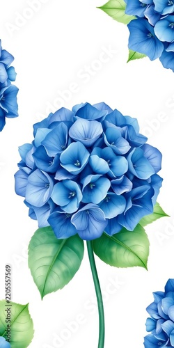 Watercolor blue hydrangea flower hand painted botanical illustration summer garden plant natural object isolated on white background, isolated, illustration